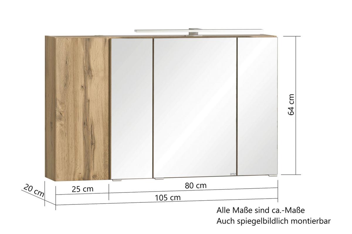 Spiegelschrank Varese ca. 105x64 cm Eiche Wotan - MODERN, Glas/Holzwerkstoff (105/64/20cm) - Held