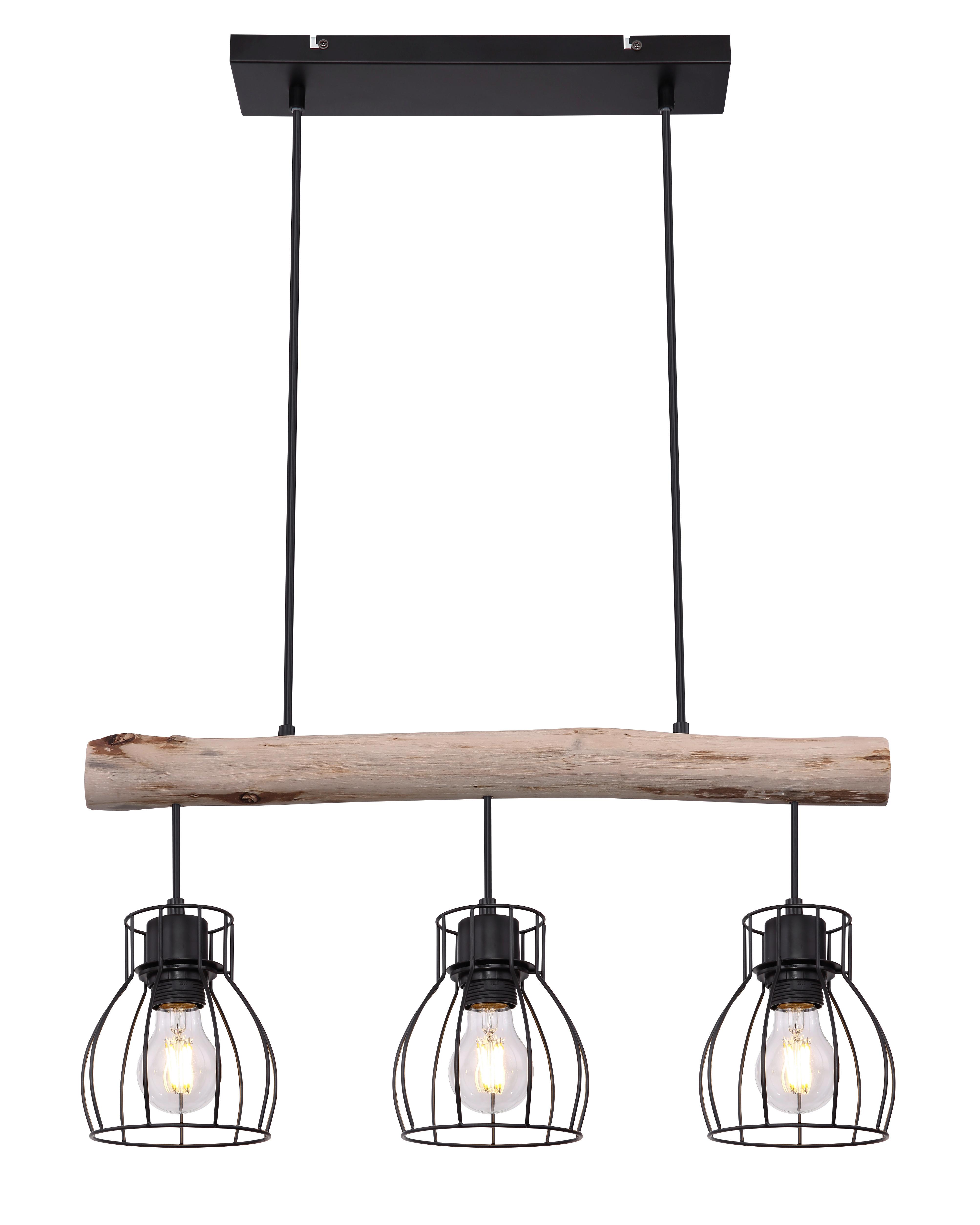 Hängeleuchte Mina Schwarz/Natur max. 25 Watt - Schwarz/Naturfarben, Natur, Holz/Metall (60/13,6/140cm) - Globo
