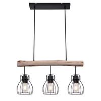 Hängeleuchte Mina Schwarz/Natur max. 25 Watt - Schwarz/Naturfarben, Natur, Holz/Metall (60/13,6/140cm) - Globo