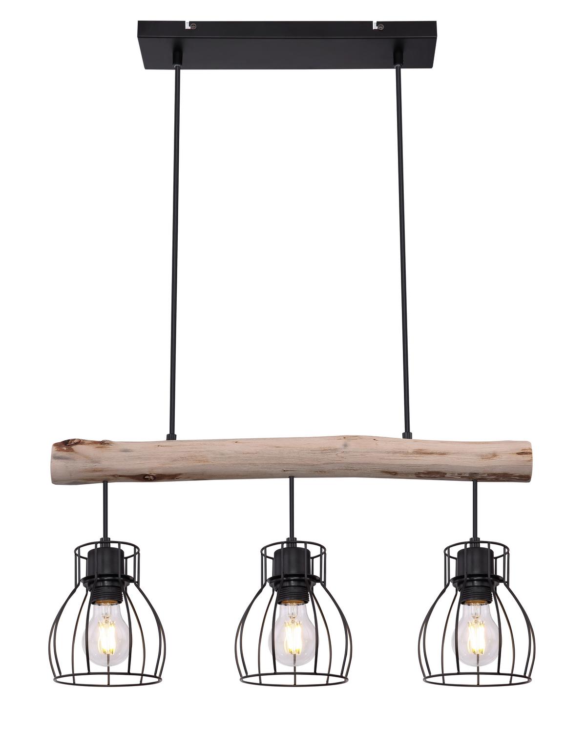 Hängeleuchte Mina Schwarz/Natur max. 25 Watt - Schwarz/Naturfarben, Natur, Holz/Metall (60/13,6/140cm) - Globo