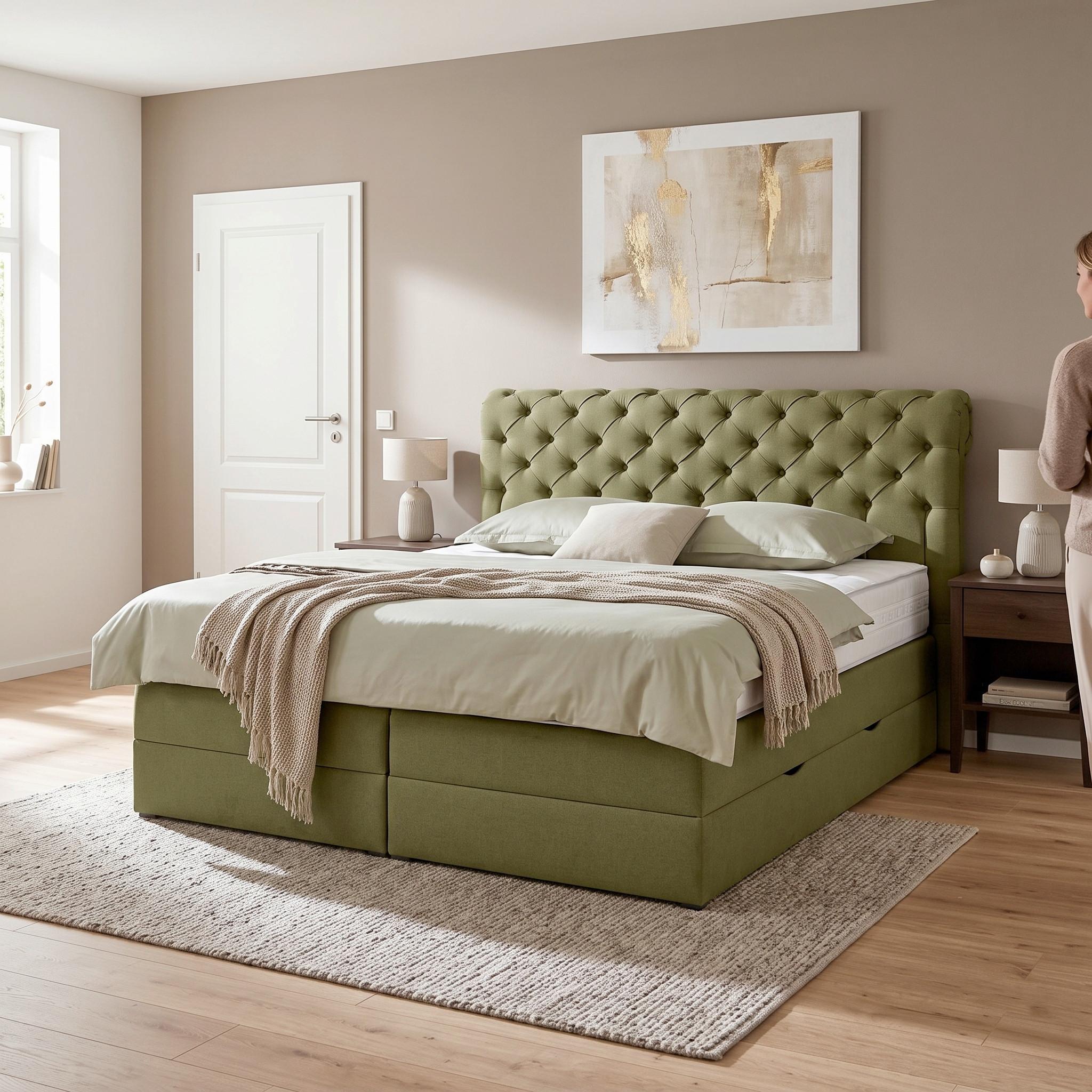 Boxspringbett Belano Grün ca. 200x200cm - Grün, KONVENTIONELL, Holz/Holzwerkstoff (200/200cm) - Premium Living