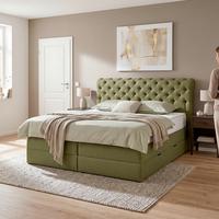 Boxspringbett Grün Ca. 200x200cm - Grün, Konventionell, Holz/Holzwerkstoff (200/200cm) - Premium Living