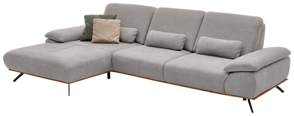 Wohnlandschaft Erling Hellgrau - Beige/Hellgrau, MODERN, Leder/Metall (187/89/322cm) - Premium Living