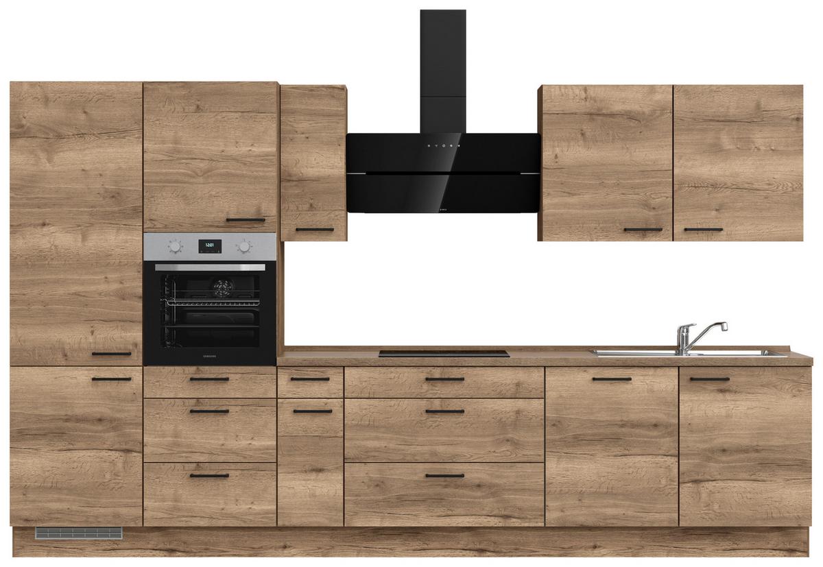 Küchenblock Structura High m. Geräten Eiche dunkel - Eiche dunkel/Schwarz, MODERN, Holzwerkstoff/Metall (360cm) - Nobilia