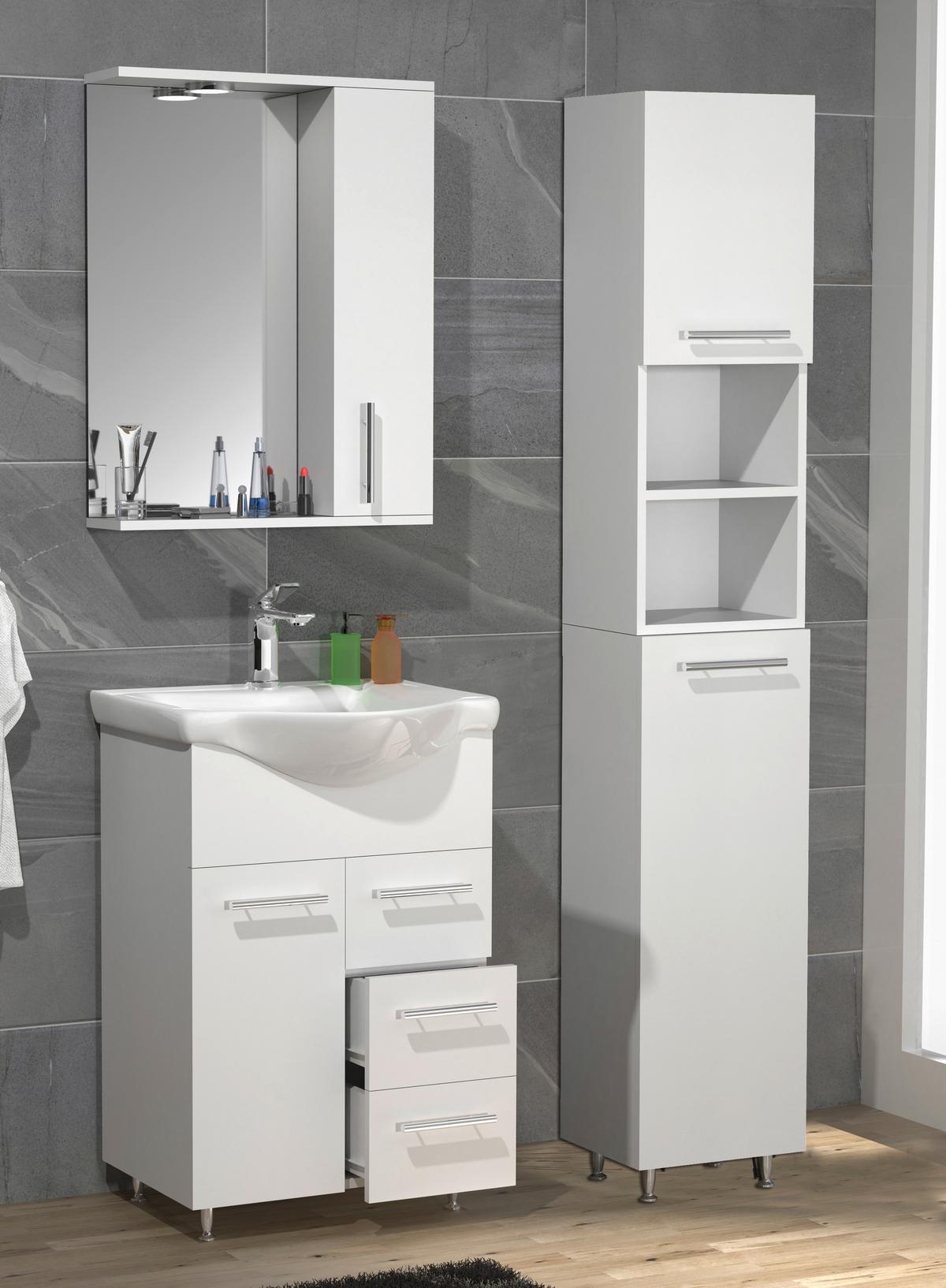 Kopalnica Lisalo L, Bela - srebrne barve/bela, Moderno, umetna masa/steklo (85cm) - MID.YOU