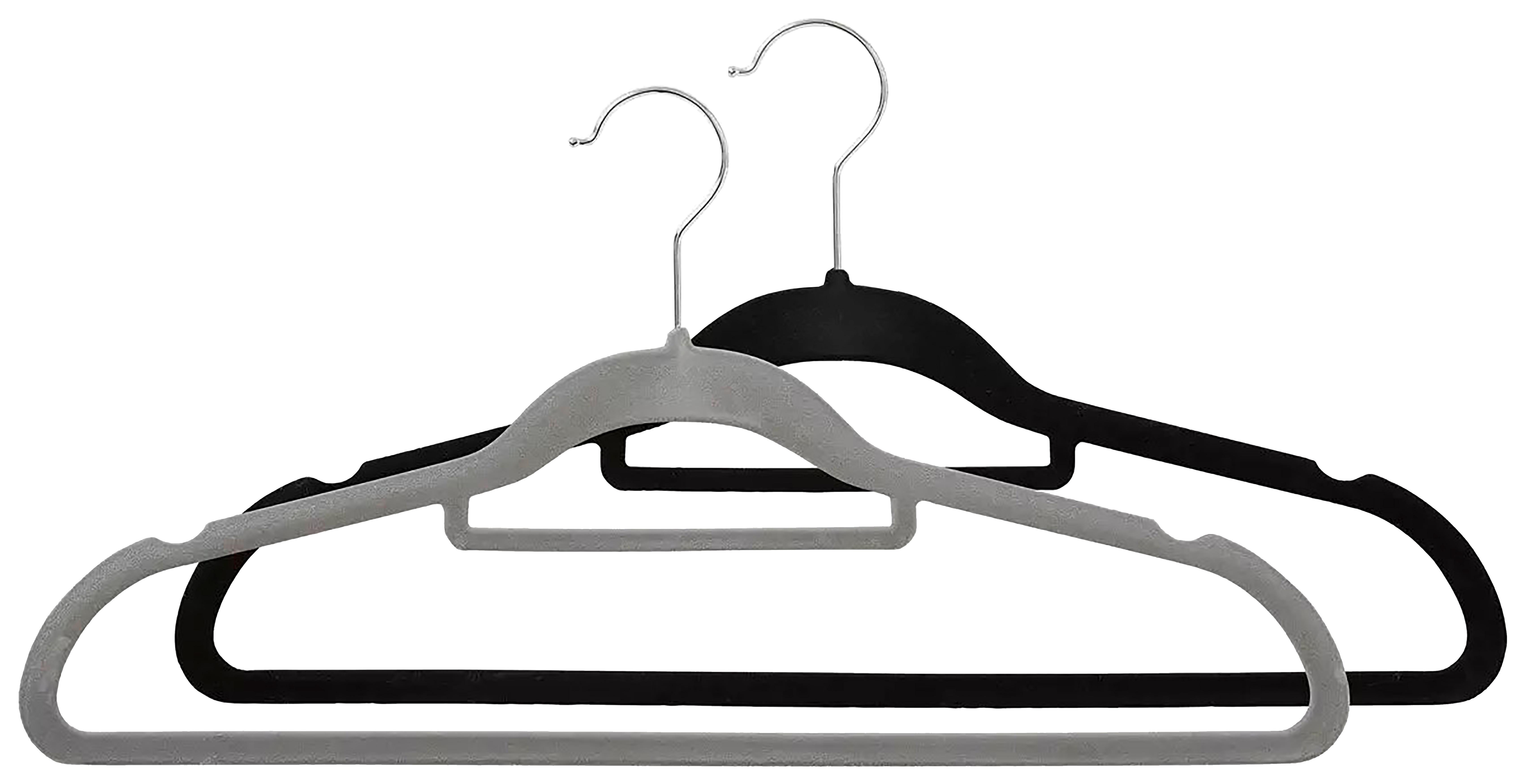 Kleiderbügelset Velvet in Grau/Schwarz - Schwarz, MODERN, Kunststoff/Textil - Mömax