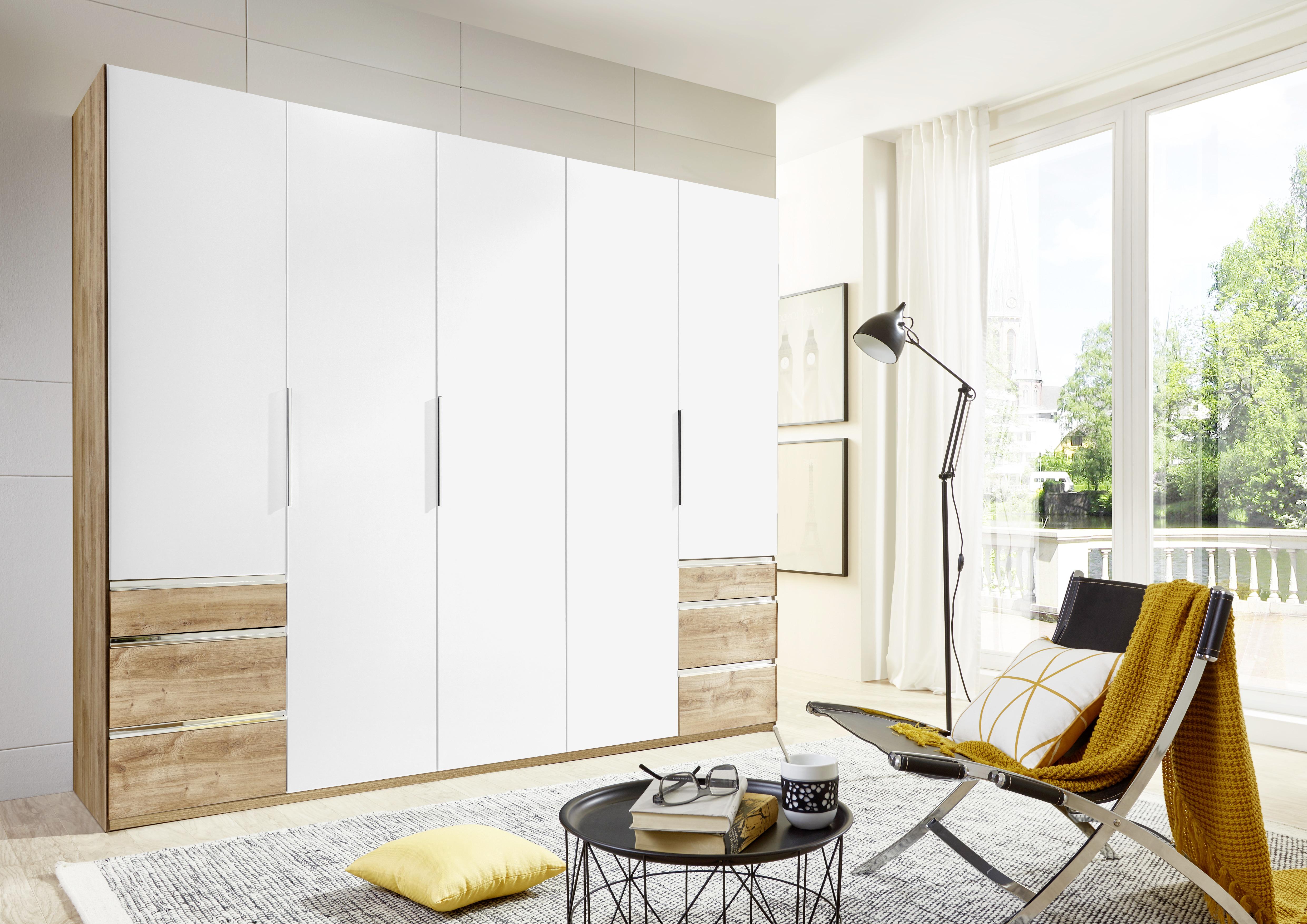 Drehtürenschrank  Level 36A ca. 250x216x58 cm Weiß/Eiche - Chromfarben/Eichefarben, MODERN, Holzwerkstoff/Kunststoff (250/216/58cm) - MID.YOU