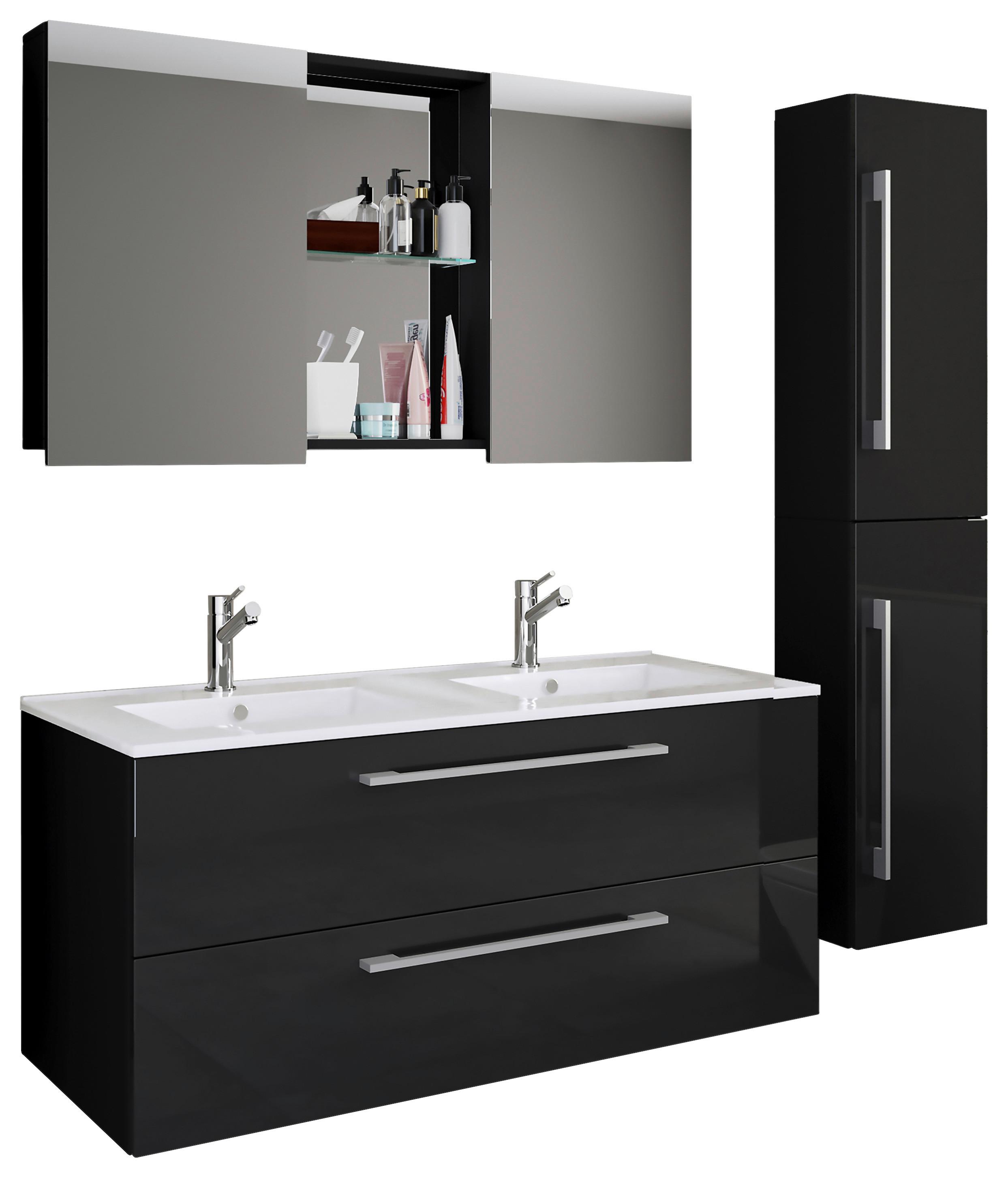 Badezimmer Budasi 4-tlg. ca. 145 cm Schwarz - Schwarz/Alufarben, MODERN, Keramik/Holzwerkstoff (145cm) - MID.YOU