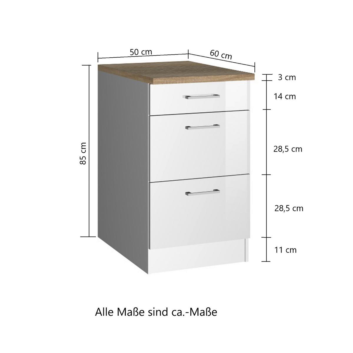 Schubkastenunterschrank Mailand Weiß Hochglanz - Weiß Hochglanz/Silberfarben, MODERN, Holzwerkstoff/Metall (50/85/60cm) - Held