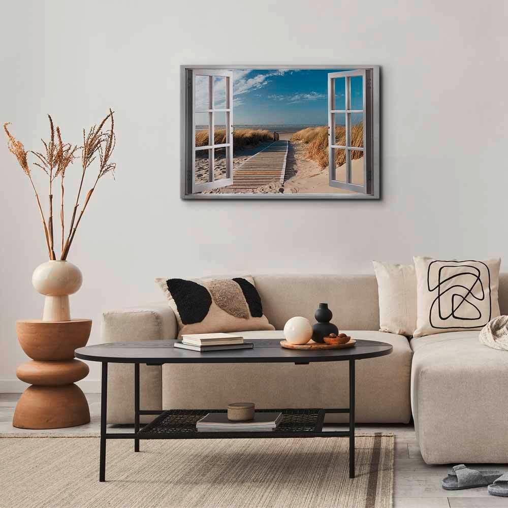 Slika Na Platnu View Of The Beach - svetlo modra/bela, Basics, tekstil/les (90/60/1.2cm) - artgeist