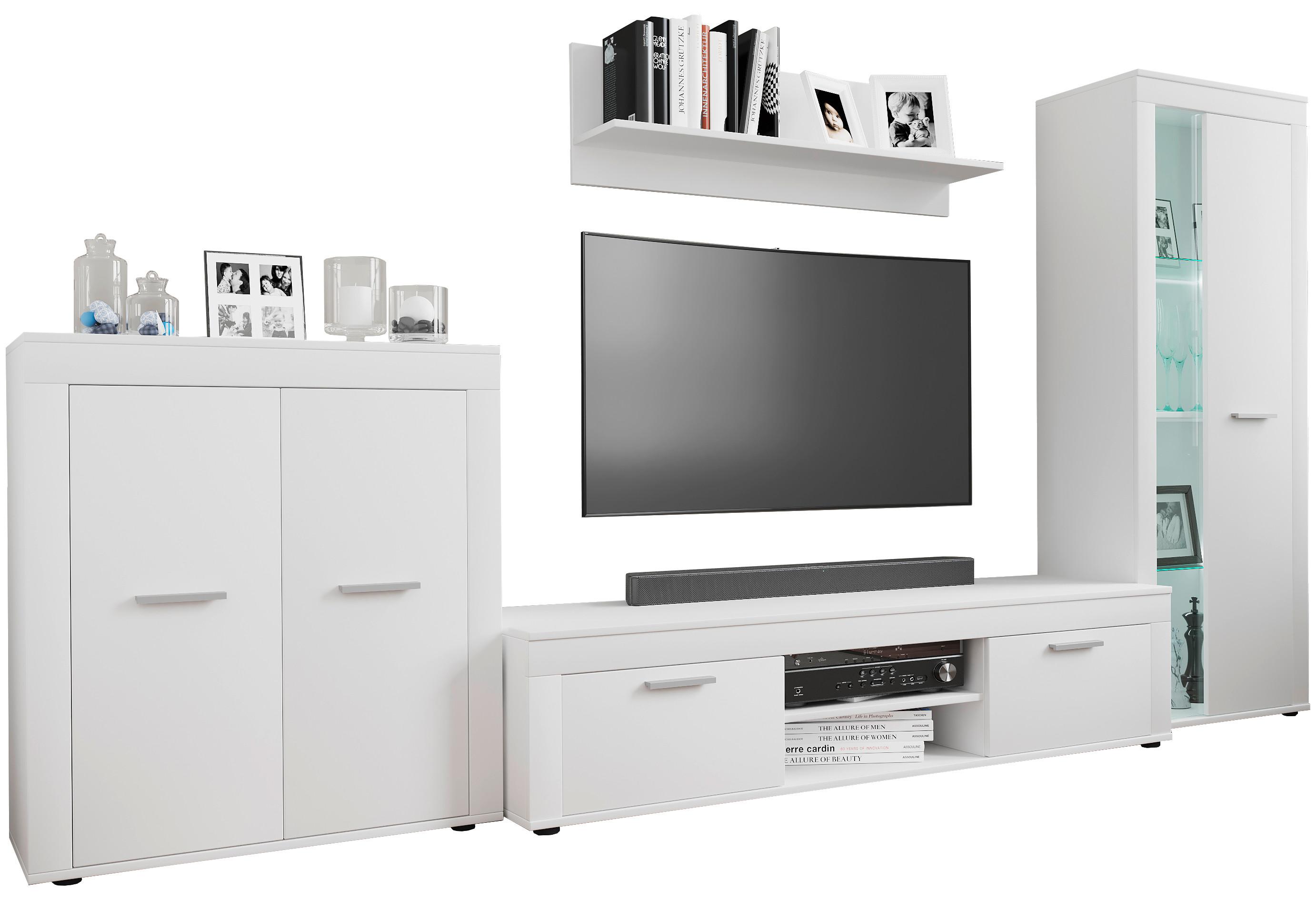 WOHNWAND USILO XL WW - Weiss/Silberfarben, Design, Glas/Holzwerkstoff (300/159/37cm) - MID.YOU