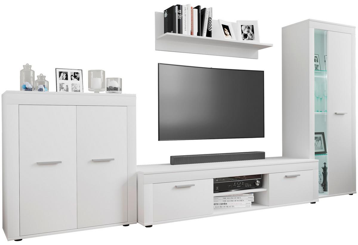 WOHNWAND USILO XL WW - Weiss/Silberfarben, Design, Glas/Holzwerkstoff (300/159/37cm) - MID.YOU