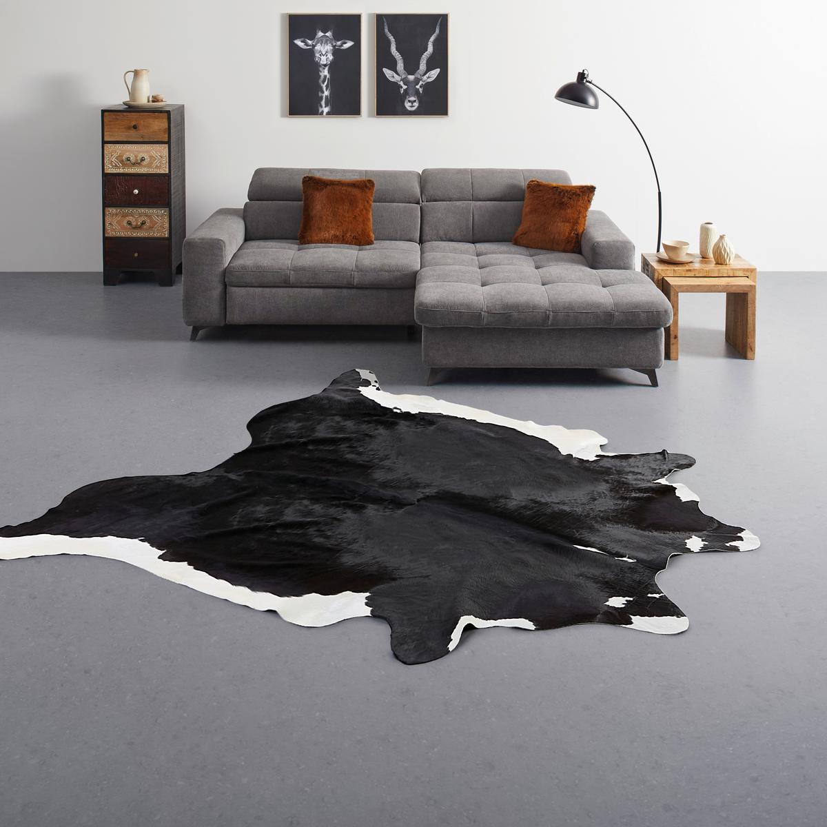 Rinderfell Christoph in diversen Farben - Schwarz/Braun, MODERN, Textil (4,5qm) - Modern Living