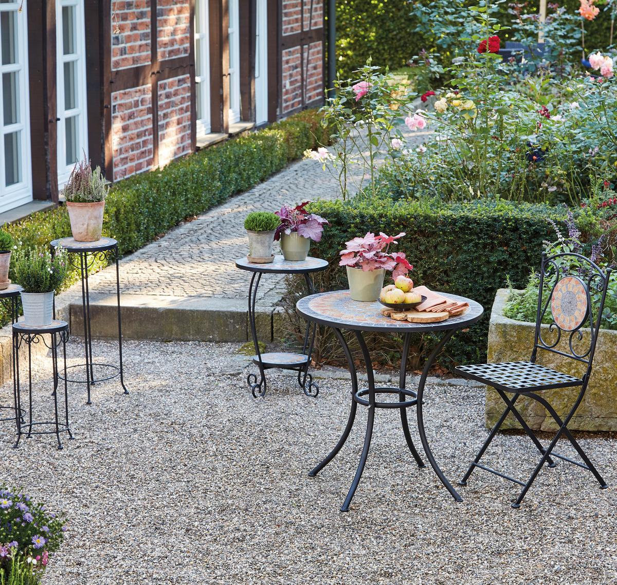 Gartenstuhl Schwarz Mosaik klappbar - Multicolor/Schwarz, MODERN, Keramik/Metall (39/88,5/49,5cm) - Siena Garden