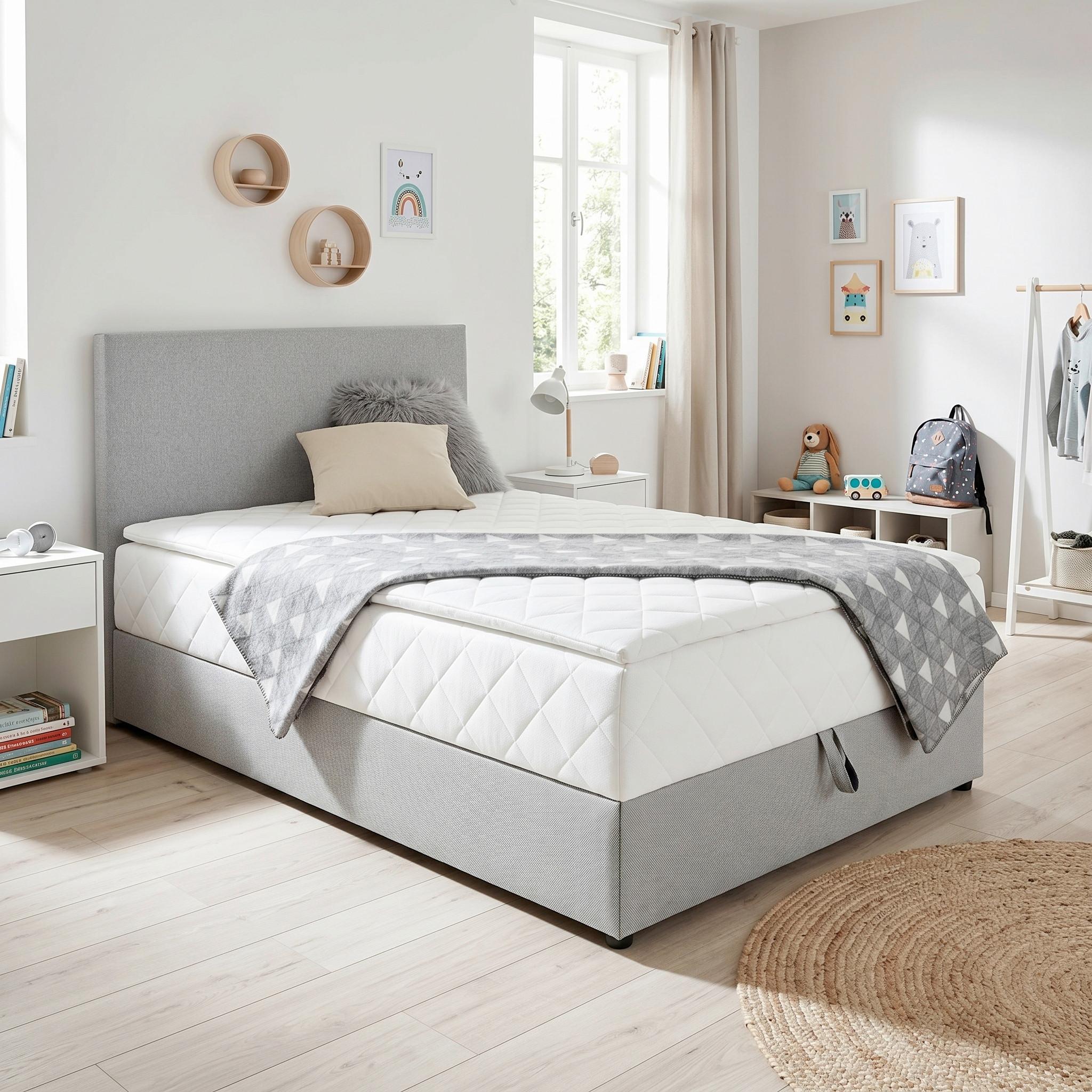 Postelja Boxspring Boxy, Siva, 120x200 - siva, Konvencionalno, tekstil (120/200cm) - Mömax