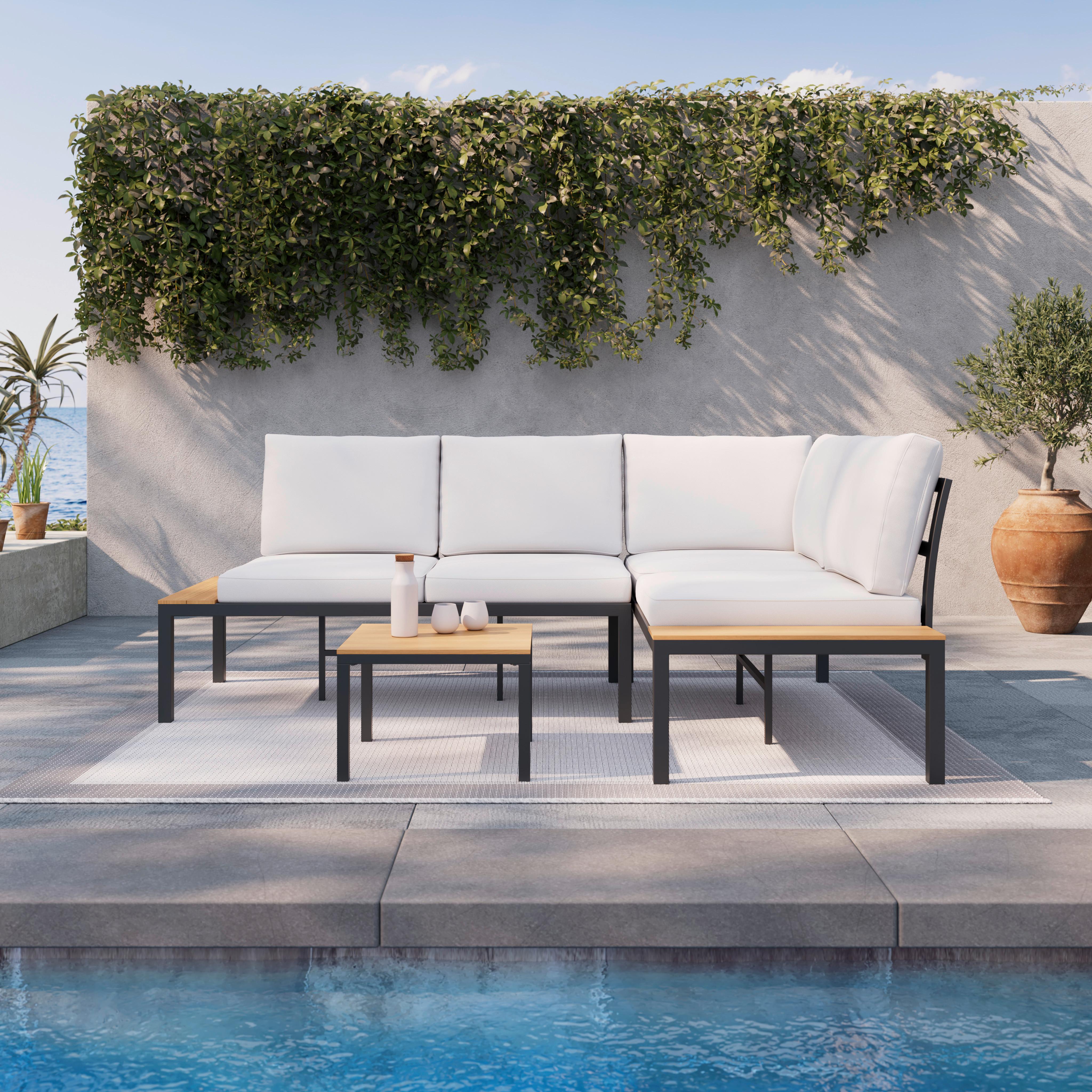 LoungegarniturSet Arianna Weiß Outdoorstoff/Metall +Abdeckung - Creme/Schwarz, MODERN, Kunststoff/Textil (146/76/75cm) - Bessagi Garden