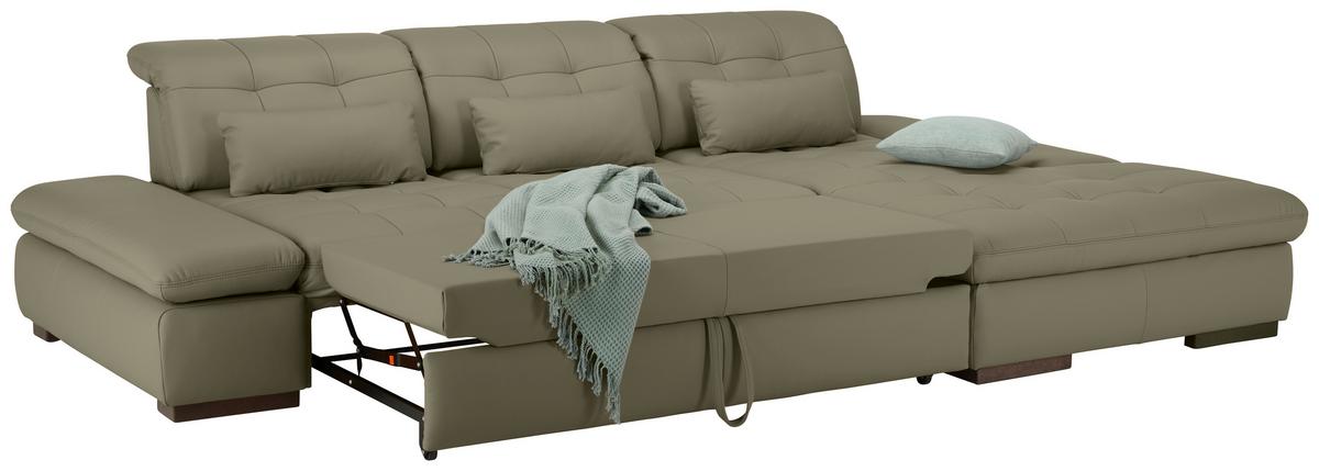 Wohnlandschaft Sanfino Leder Grau - Chromfarben/Grau, KONVENTIONELL, Leder/Metall (305/79-96/199cm) - Premium Living