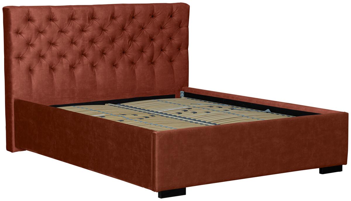 Oblazinjena Postelja Miami Storage, 160x200, Opečnata - opečnato rjava/črna, Design, tekstil/les (160/200cm) - Modern Living