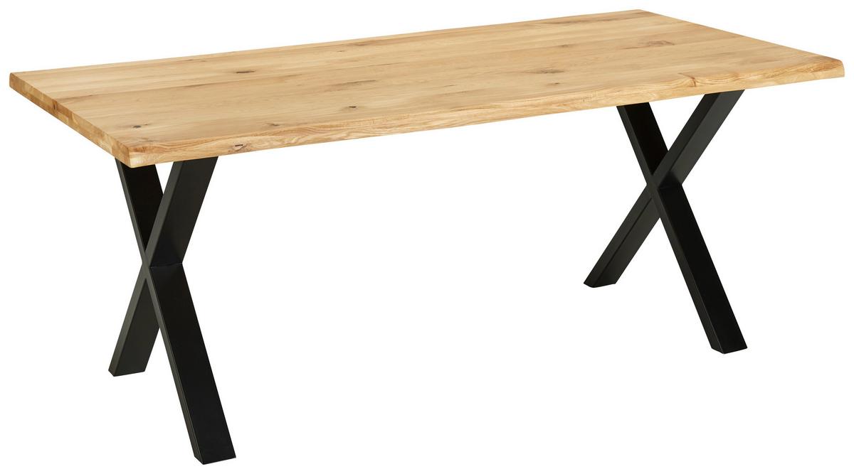 Esstisch Oak Wildeiche Echtholz ca. 180x90x75cm - Wildeiche/Schwarz, Natur, Holz/Metall (180/90/75cm) - Zandiara