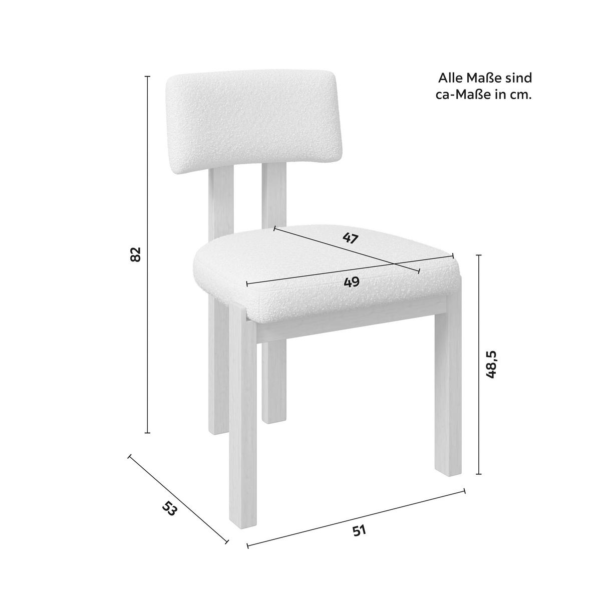 Stuhl Jonna Creme Bouclé Gepolstert - Creme/Naturfarben, MODERN, Holz/Textil (51/82/53cm) - Bessagi Home