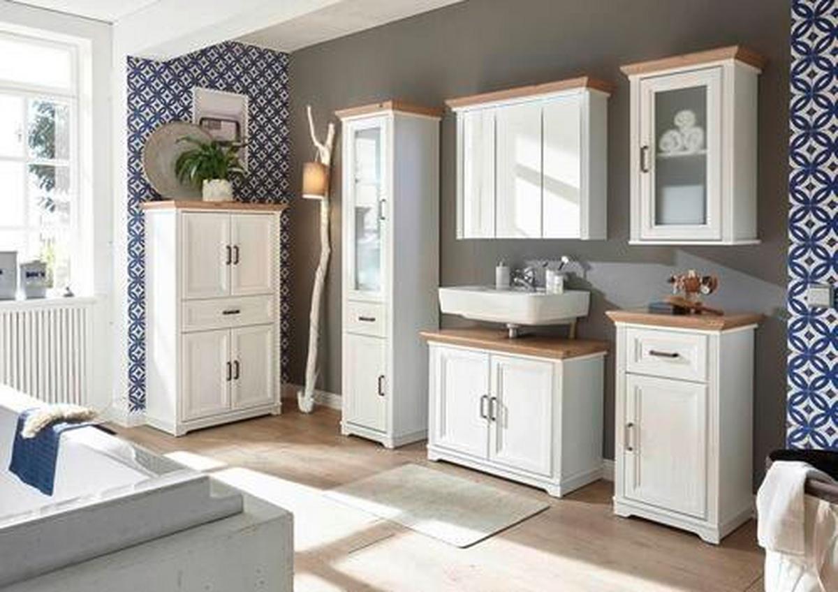 SZAFKA Z LUSTREM JASMIN - kolor dębowy/kolor piniowy, Basics, materiał drewnopochodny/szkło (82,5/74/25cm) - Livetastic