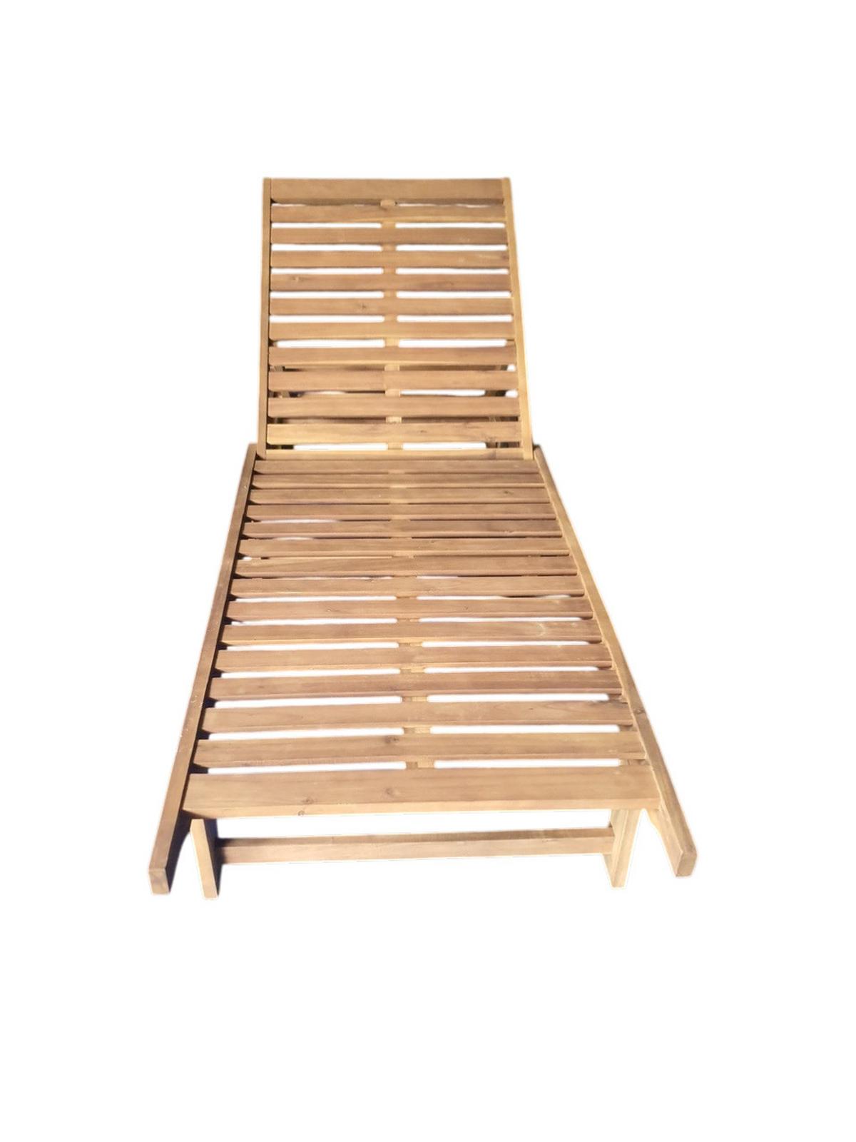 LEŻAK OGRODOWY TENERIFFA - kolor akacjowy/szary, Basics, drewno/tkanina (186/32/70cm) - Ambia Garden