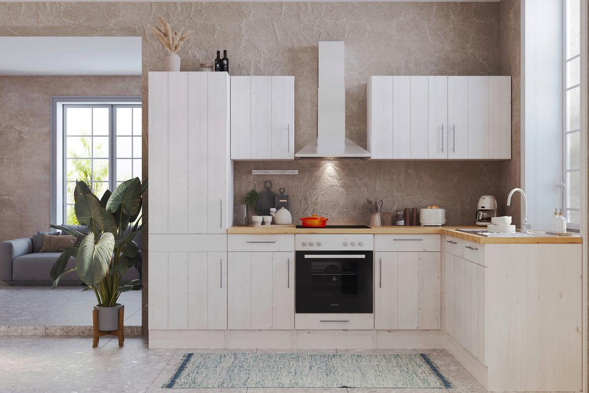 Eckküche Premium Lärche Weiß m. Geräten ca. 280x172 cm - Eichefarben/Weiß, ROMANTIK / LANDHAUS, Holzwerkstoff/Metall (280/172cm) - Respekta