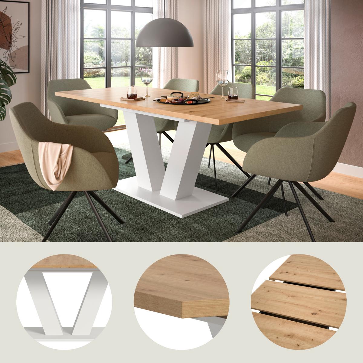 Ausziehtisch Marlon Eiche Artisan ca. 150-190x90x76 cm - Eiche Artisan/Weiß, Trend, Holzwerkstoff (150-190/90/76cm) - MID.YOU