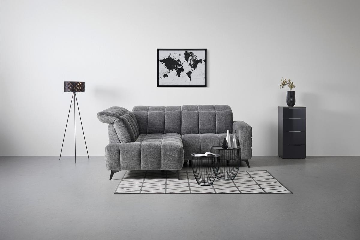 Wohnlandschaft Paris Dunkelgrau ca. 215x85x182cm - Dunkelgrau/Schwarz, KONVENTIONELL, Holz/Textil (215/85/182cm) - Mömax