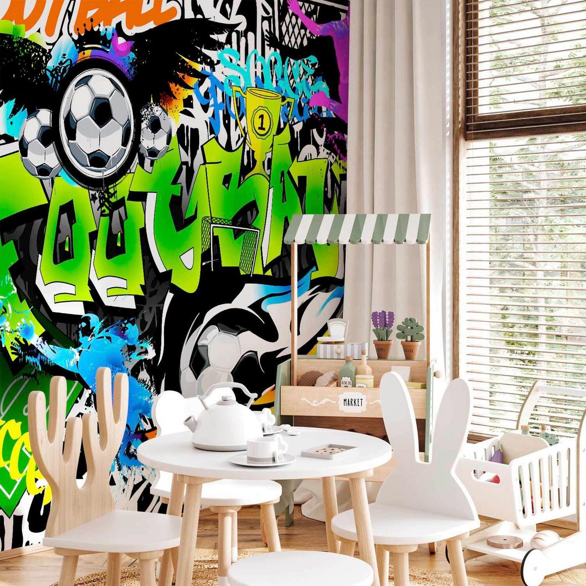 Fototapete Football Graffiti Multicolor - Multicolor, LIFESTYLE, Textil (350/245cm) - artgeist