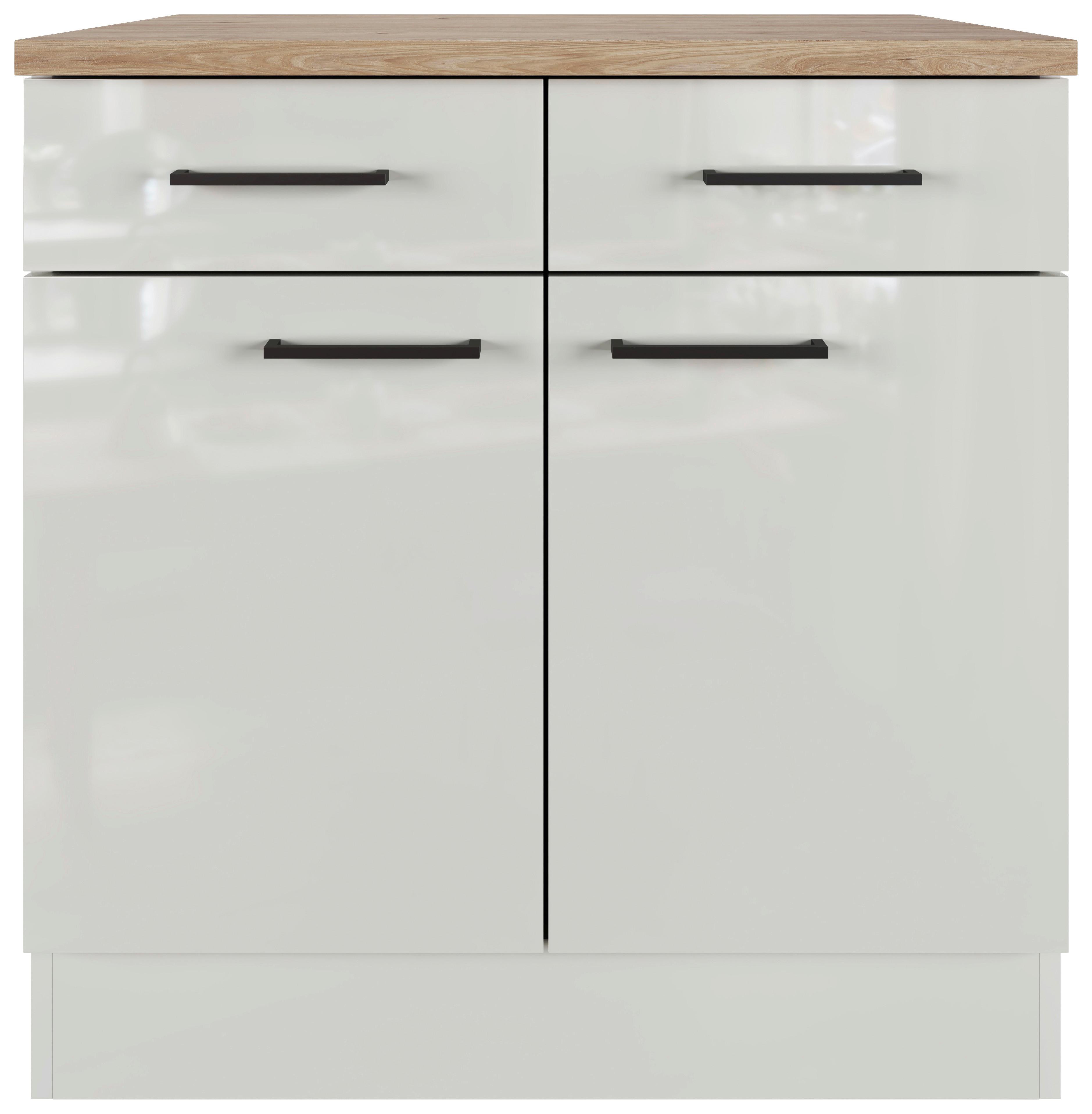 Küchenunterschrank in Lichtgrau glänzend - Schwarz/Grau, MODERN, Holzwerkstoff/Metall (80/86/60cm) - FlexWell