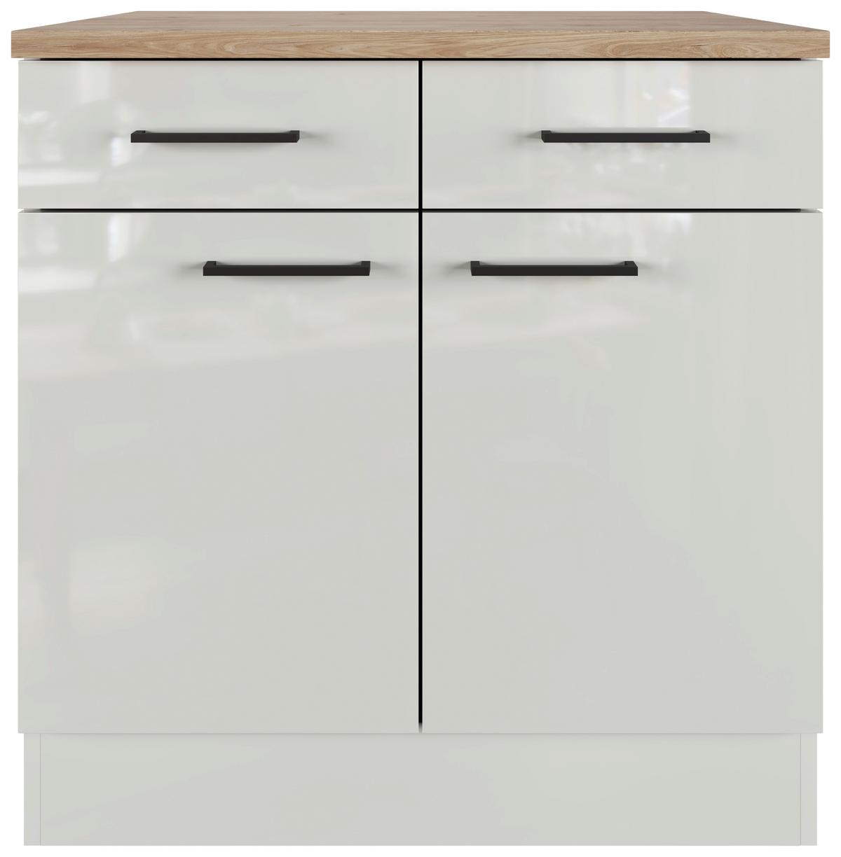 Küchenunterschrank in Lichtgrau glänzend - Schwarz/Grau, MODERN, Holzwerkstoff/Metall (80/86/60cm) - FlexWell