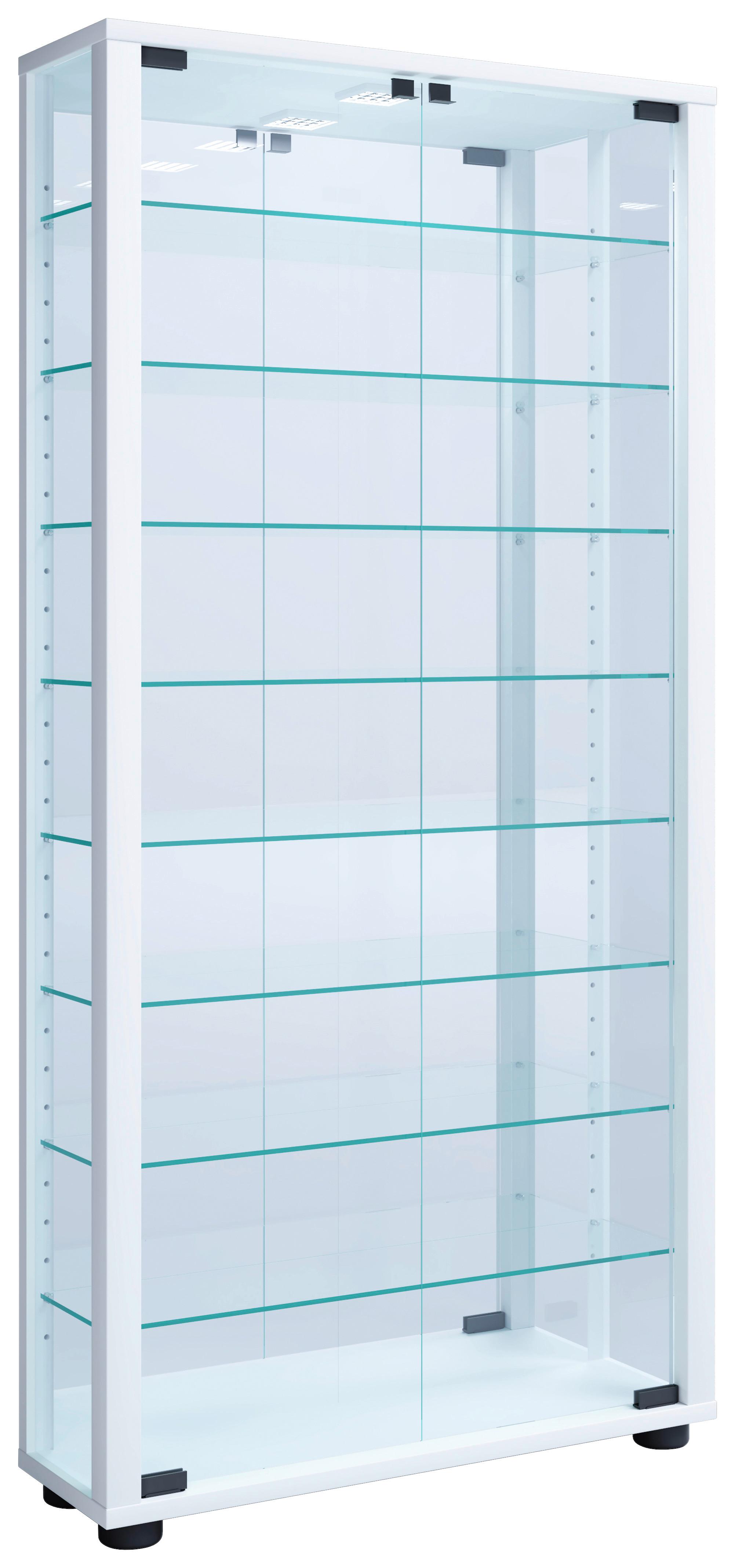 Vitrine Lumo mit LED ca. 59x115x18 cm Weiß - Schwarz/Weiß, MODERN, Glas/Holzwerkstoff (59/114,8/18cm) - MID.YOU