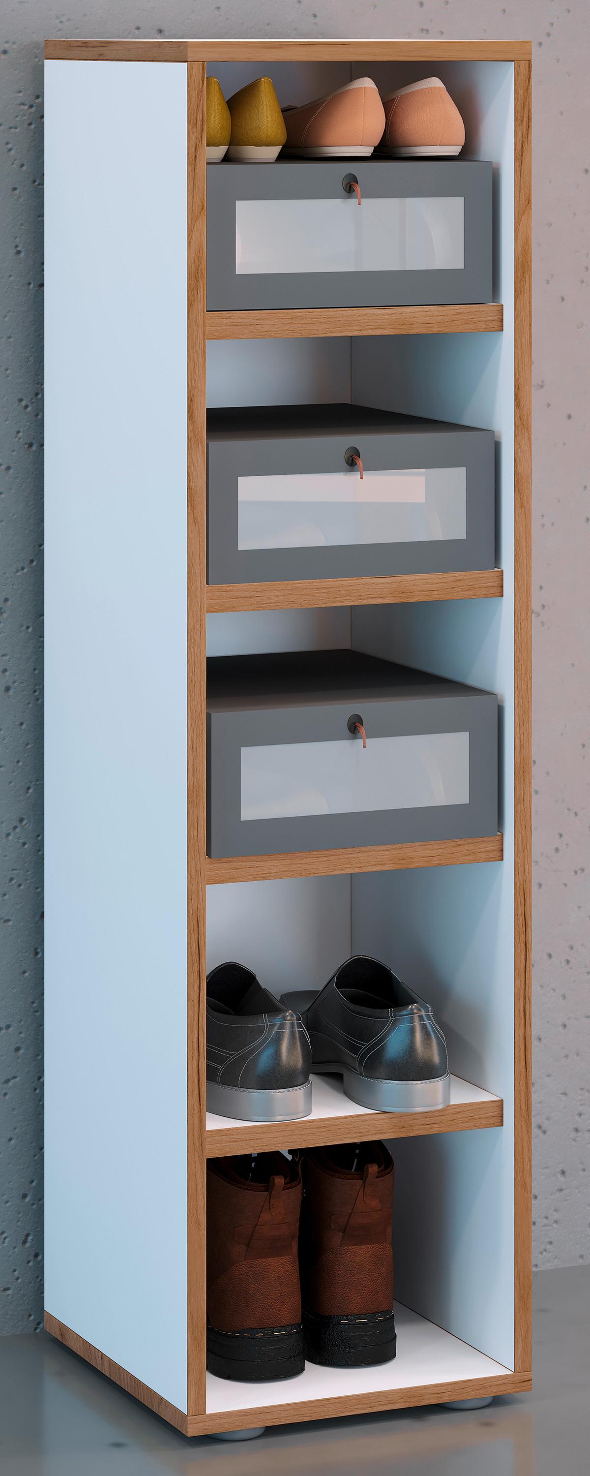 SCHUHREGAL SALIA - Honigeiche/Weiss, Design, Holzwerkstoff/Kunststoff (30/110/33cm) - MID.YOU