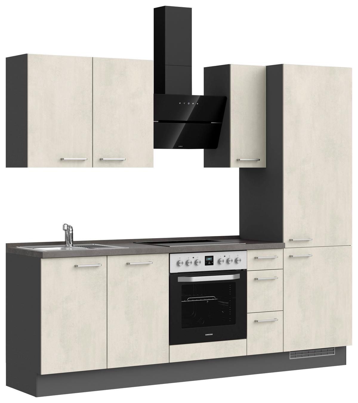 Küchenblock Riva High m. Geräten Weiß - Schieferfarben/Edelstahlfarben, MODERN, Holzwerkstoff/Metall (240cm) - Nobilia