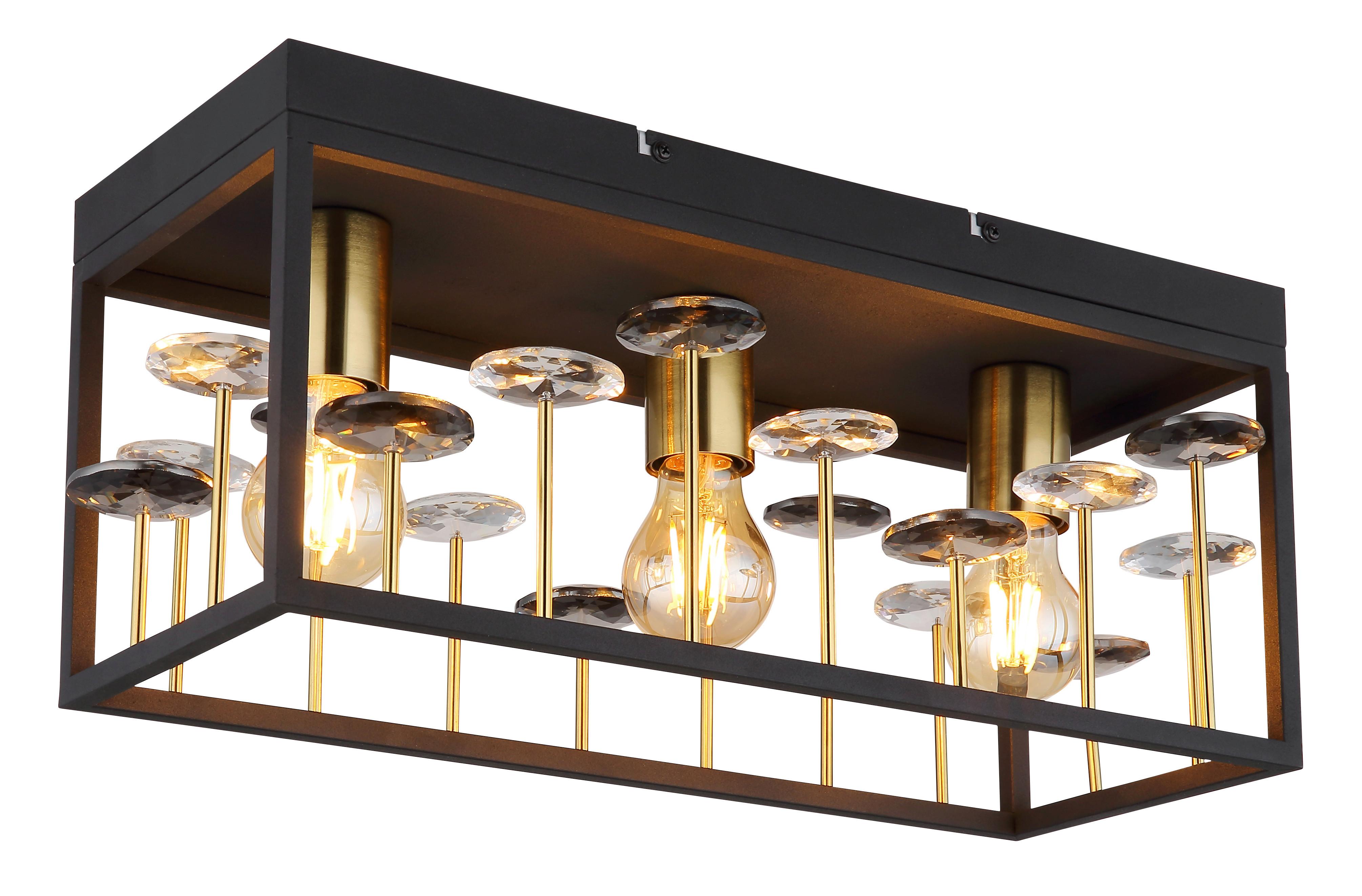 Deckenleuchte Lisbon Schwarz/Goldfarben max. 40Watt - Klar/Goldfarben, Basics, Glas/Metall (45/18/20cm) - Globo