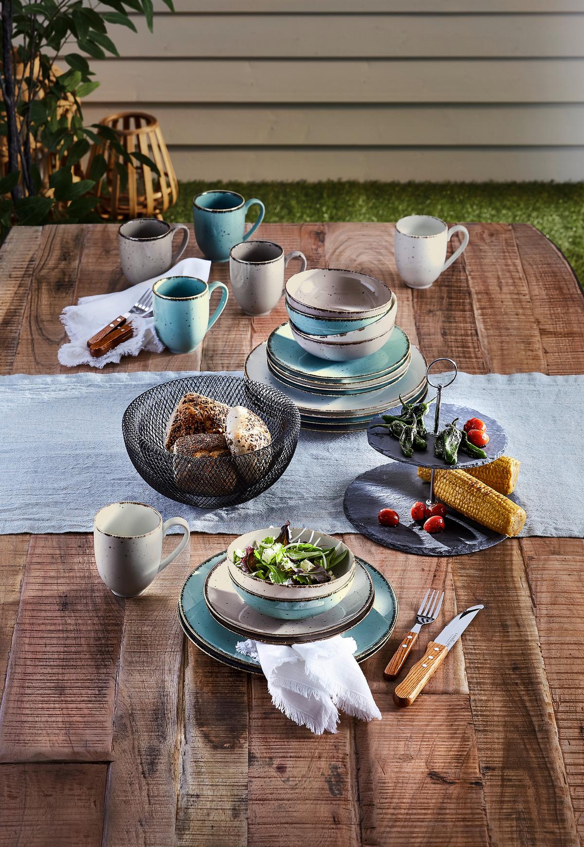 SERWIS OBIADOWO-ŚNIADANIOWY URBAN LIFE - turkusowy/biały, Design, ceramika - Landscape