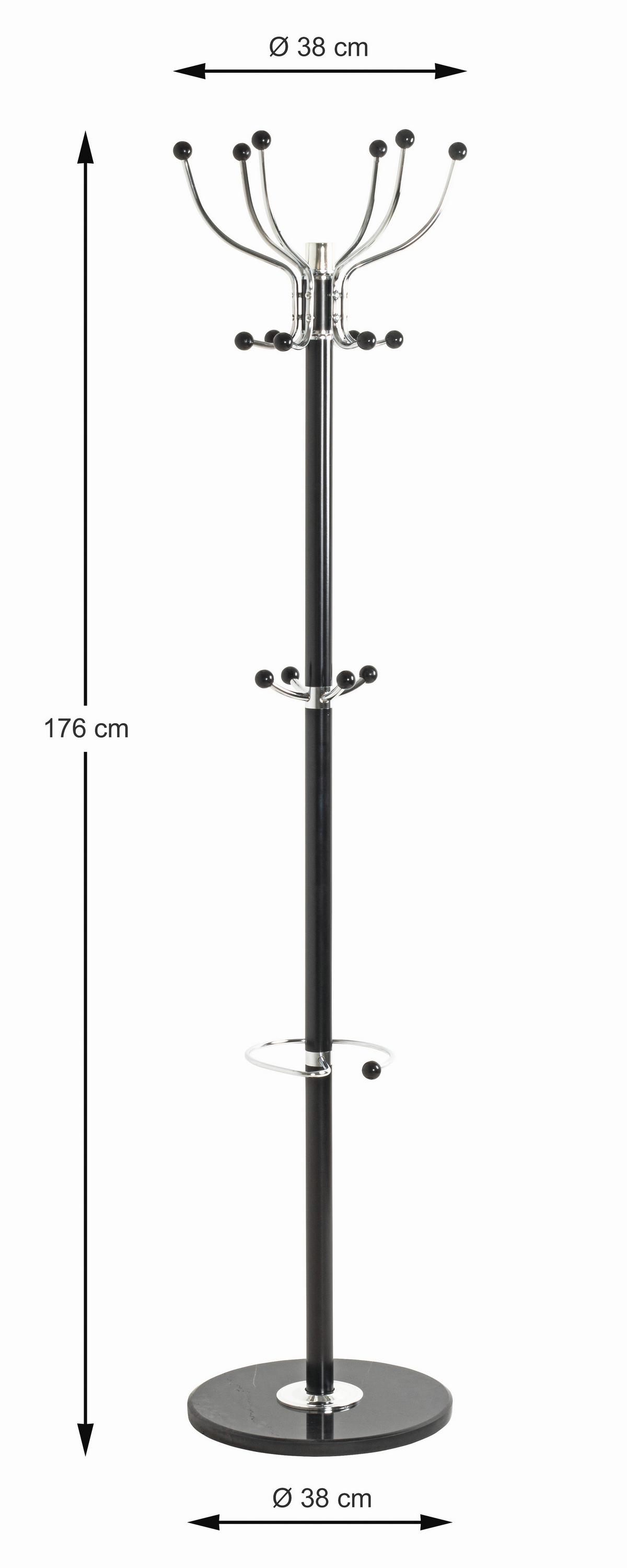 WIESZAK STOJĄCY MECKI - czarny/kolor chromowy, Design, kamień/metal (38/176cm) - Carryhome