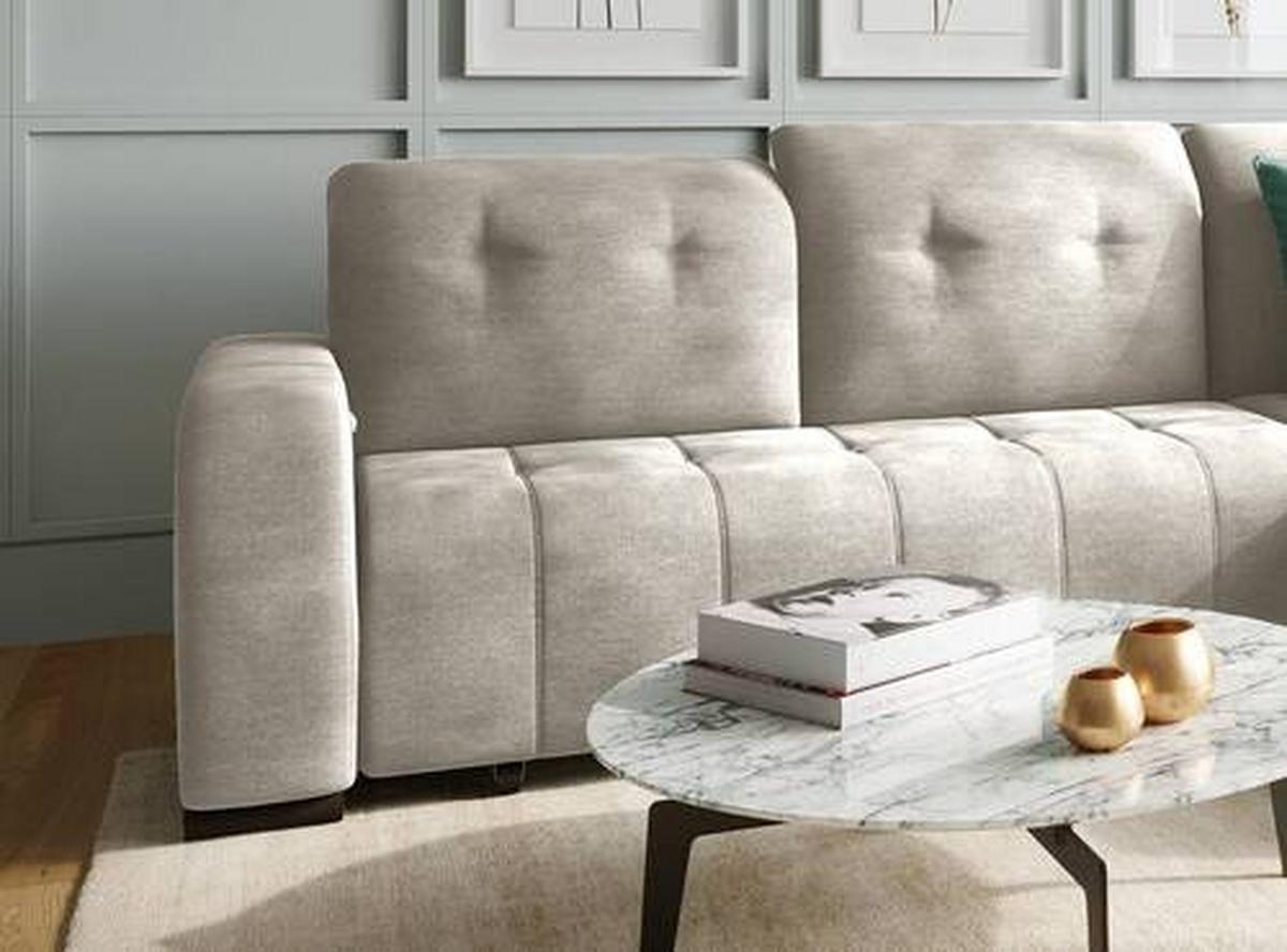 Wohnlandschaft Vicari Beige Mikrofaser - Beige/Schwarz, MODERN, Textil/Metall (185/292cm) - Livetastic