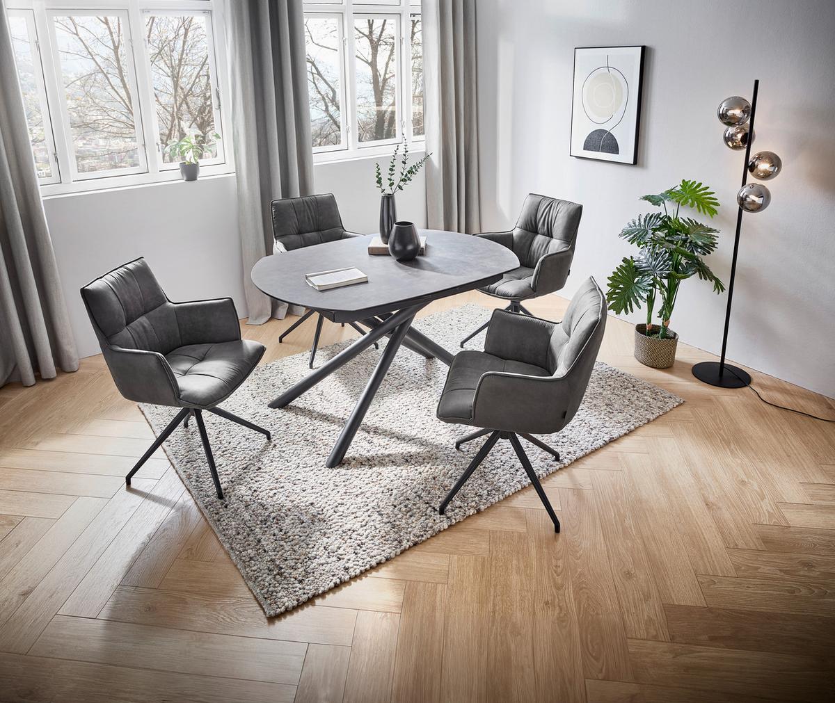 STÓŁ DO JADALNI BINZ -EXKLUSIV- - antracytowy/czarny, Design, metal/szkło (130-190/100/77cm) - Novel