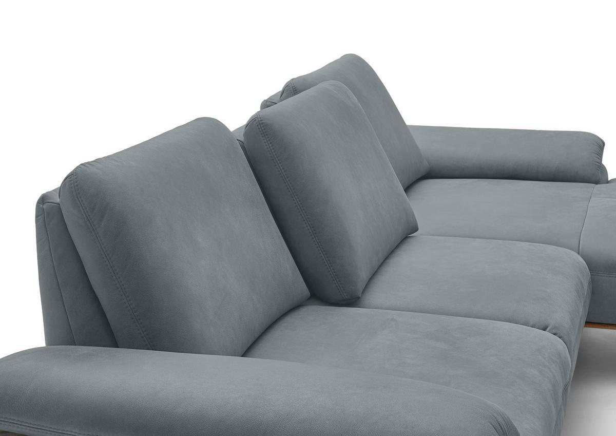 Wohnlandschaft Erling Blaugrau - Beige/Blaugrau, MODERN, Leder/Metall (322/89/187cm) - Premium Living