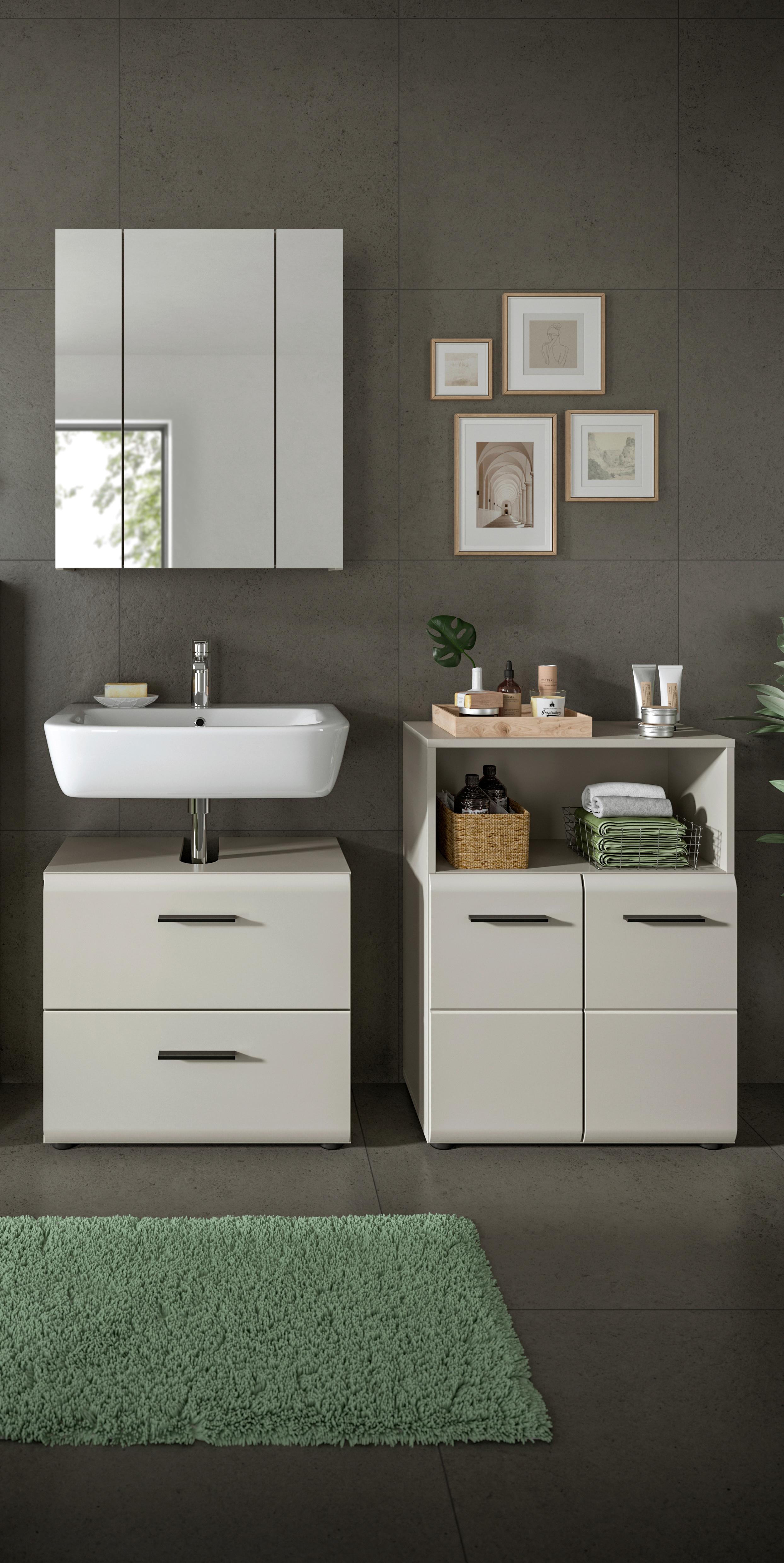 Badezimmer Ice Kaschmir 3-teilig - Kaschmir/Schwarz, Trend, Glas/Holzwerkstoff (120cm) - MID.YOU