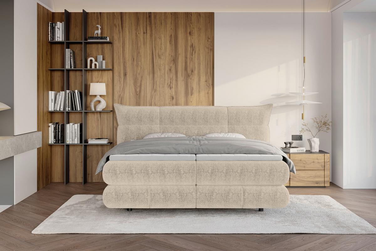 Boxspringbett Auris Elfenbein ca. 180x200cm - Elfenbein/Schwarz, KONVENTIONELL, Kunststoff/Textil (180/200cm) - Sembella