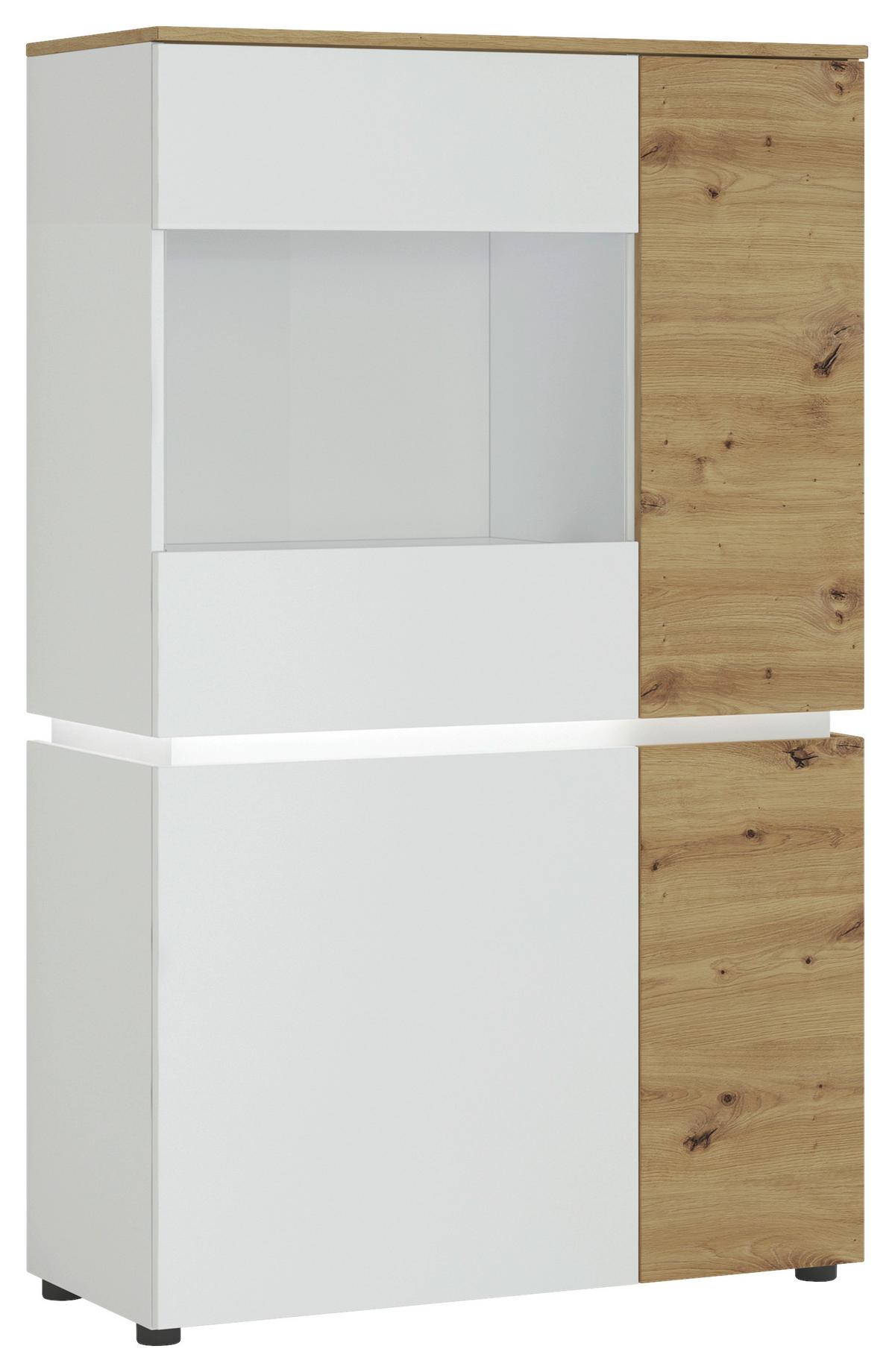 Vitrină LUCI - alb/stejar Artisan, Trend, sticlă/material pe bază de lemn (90,4/146/40cm) - Modern Living
