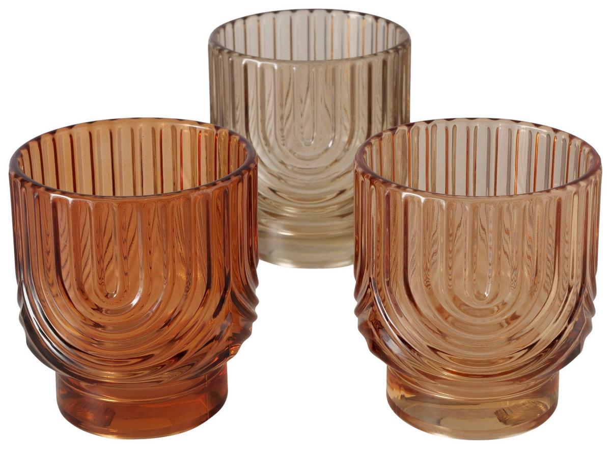 Suport de lumânări antivânt Arcy I - bej/portocaliu, Konventionell, sticlă (7/8cm) - Mömax