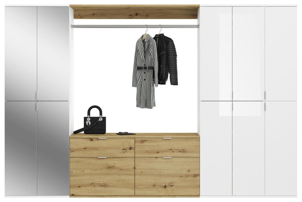 Garderobe Projekt X ca. 273x193 cm Eiche/Weiß - Weiß Hochglanz, KONVENTIONELL, Glas/Holzwerkstoff (273/193/34cm) - MID.YOU