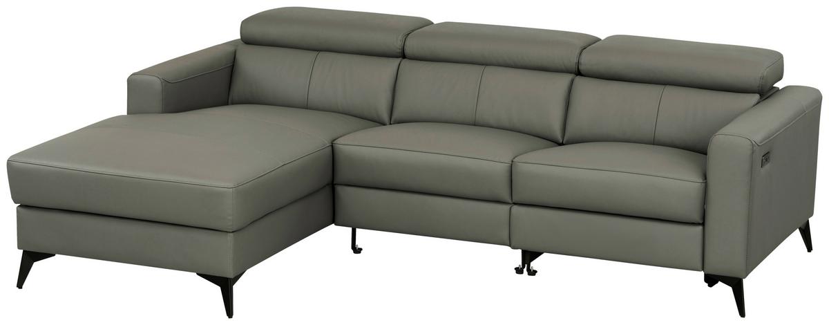 Wohnlandschaft Ben Dunkelgrau - Dunkelgrau/Schwarz, MODERN, Leder/Holz (102-180/75-95/235cm) - Premium Living