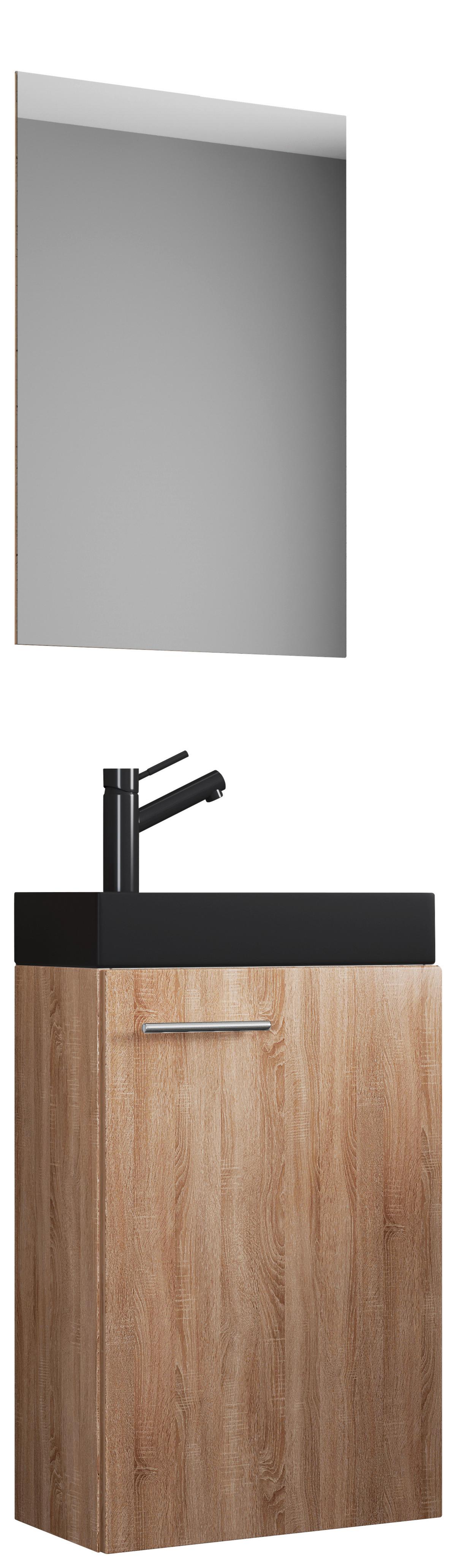 Kopalnica Za Goste Slito, Hrast Sonoma, 3-Delno - srebrne barve/črna, Moderno, umetna masa/steklo (41cm) - MID.YOU