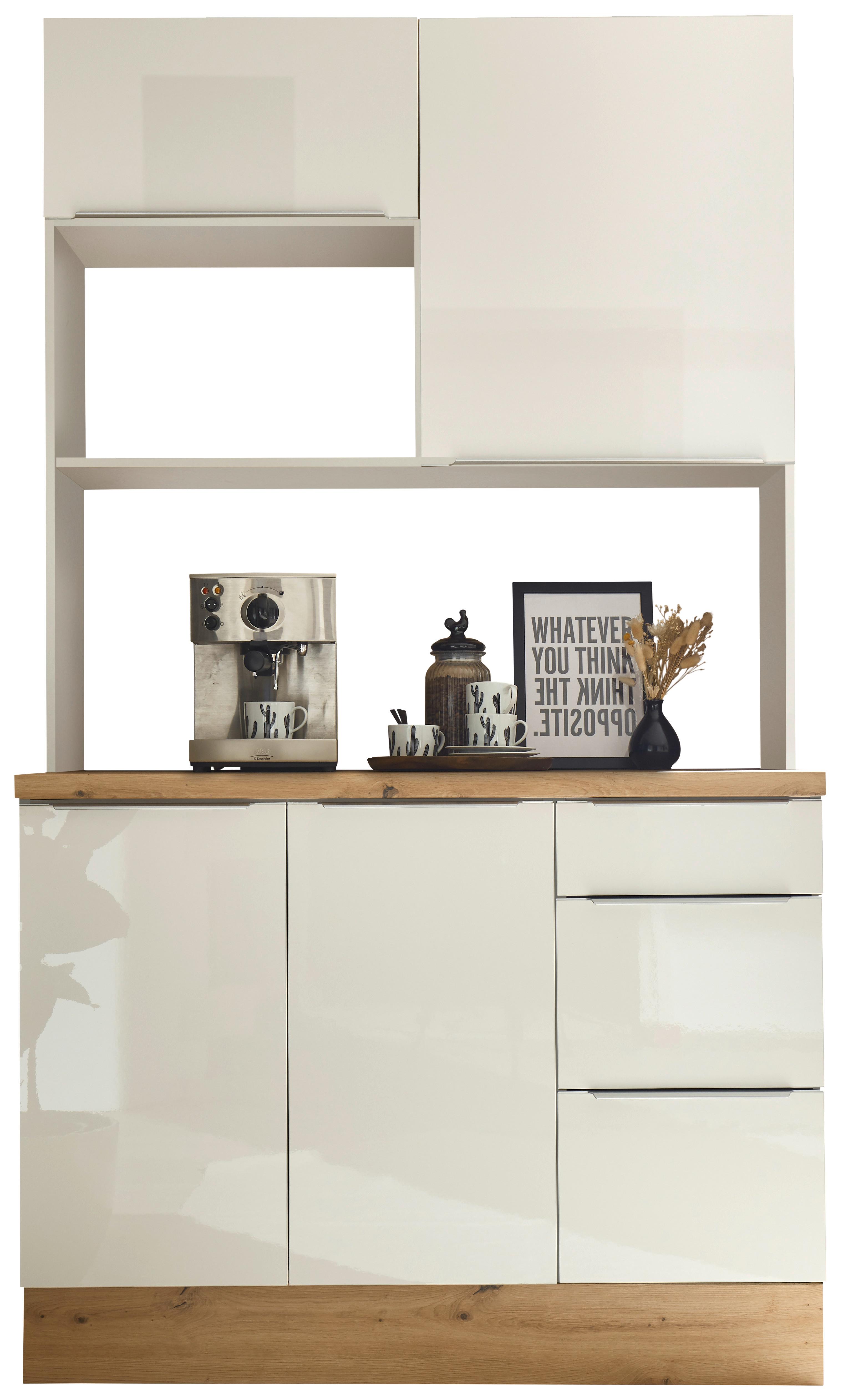 Miniküche Marleen ohne Geräte Weiß Hochglanz B: ca. 120 cm - Weiß Hochglanz/Alufarben, LIFESTYLE, Holzwerkstoff/Kunststoff (120cm) - Respekta