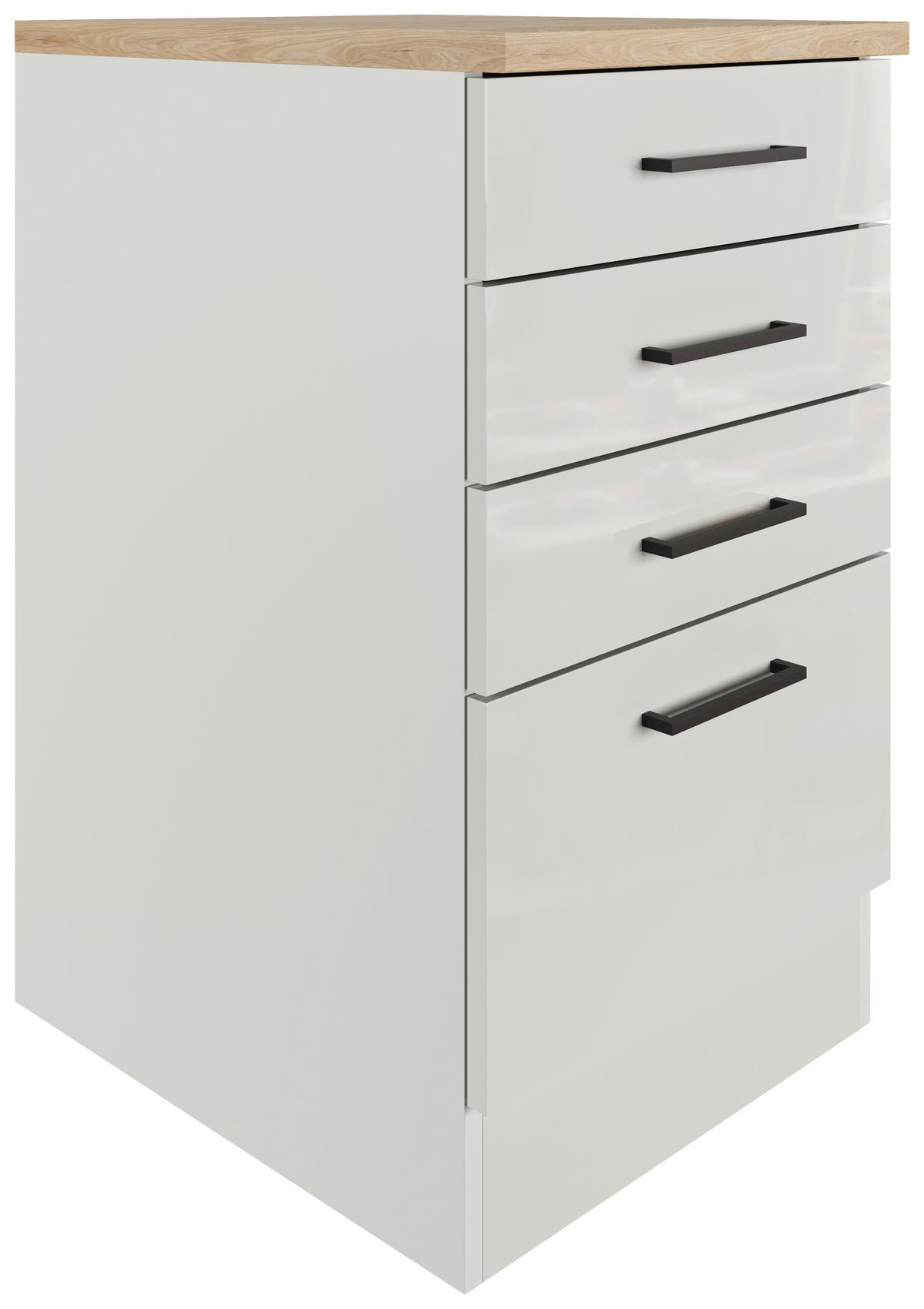 Schubkastenunterschrank in Lichtgrau glänzend - Schwarz/Grau, MODERN, Holzwerkstoff/Metall (50/86/60cm) - FlexWell